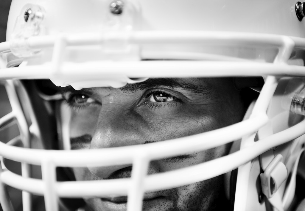 Football player wearing a helmet